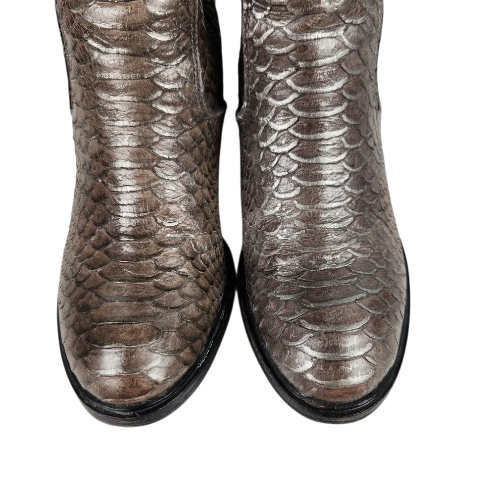 Donald J Pliner Erryn Bronze Snakeskin Leather Suede Ankle Boots Womens Size 5.5